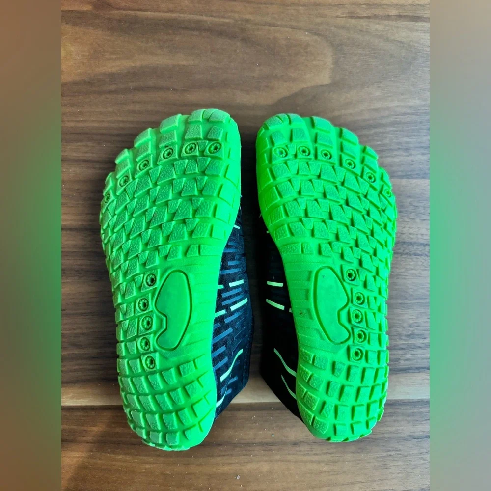 Black and green water shoes